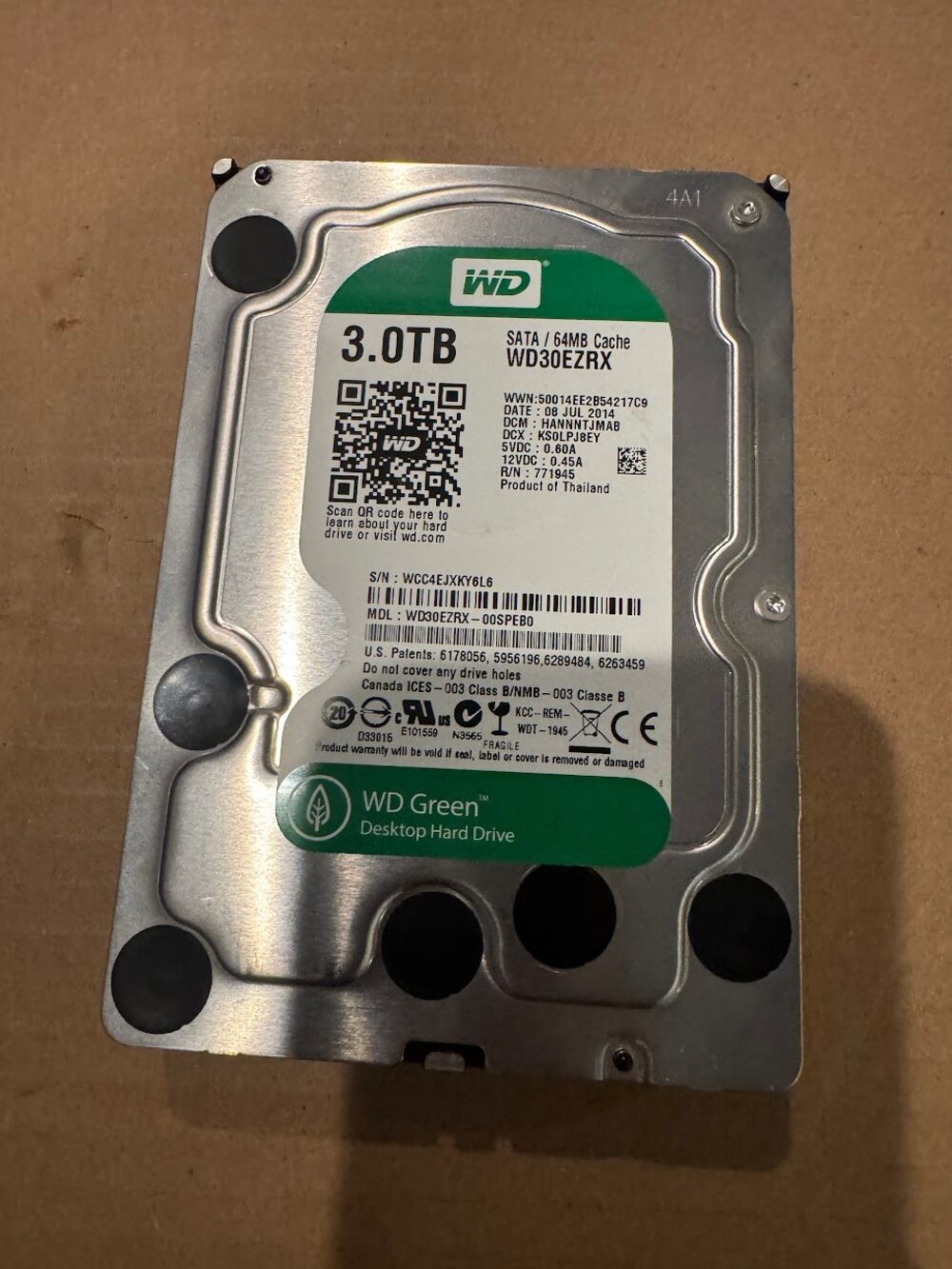 WD Green 3TB SATA Hard Drive WD30EZRX 64MB Cache